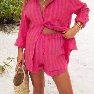 Z Supply Cabana Stripe Shorts in Blood Orange and Pink, XS